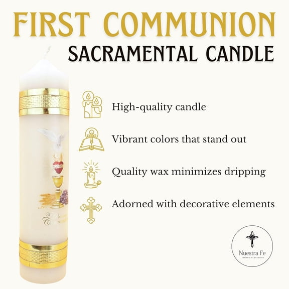 UYGDUY-Authenthic First Communion Candle Made by Mexican Artisans at La Villa de Guadalupe | Vela de Primera comunion para nio o nia | Vela para Primera comunion para nia | First Communion Candle