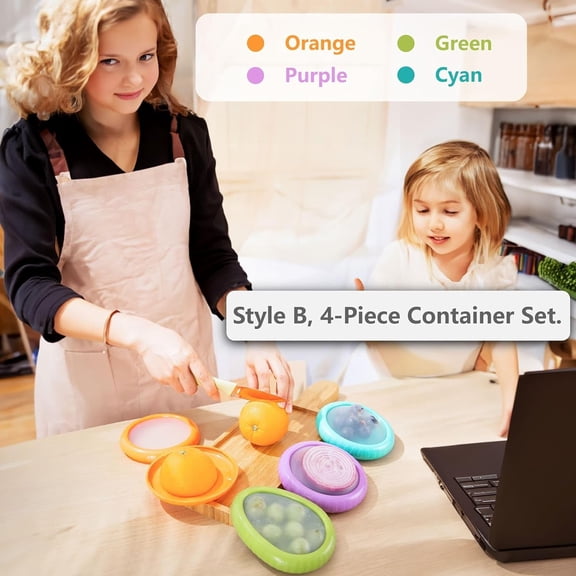 UYGDUY-Avocado Saver & Onion Storage 4-Pack Reusable Produce Containers for Fridge Help Reduce Food Waste Keepers for Tomato, Garlic, Lemon, and Cut Fruits