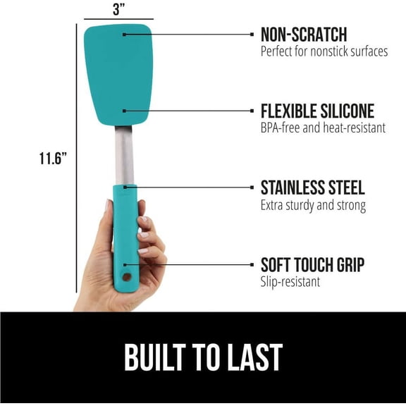 UYGDUY-BPA-Free Silicone Spatula for Non Stick Frying Pan, 2 PK, Heat Resistant Flexible Head, Patented Comfortable Handle, Non-Scratch Kitchen Turner, Flip Burgers, Pancakes, 11.6 in, Turquoise