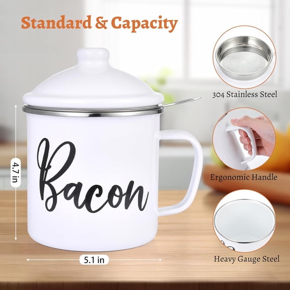 UYGDUY-Bacon Grease Container with Strainer - Bacon Grease Saver with strainer, 1.3L/46oz Large Grease Container for Kitchen, Keeper, Recipes, Dishwasher Safe
