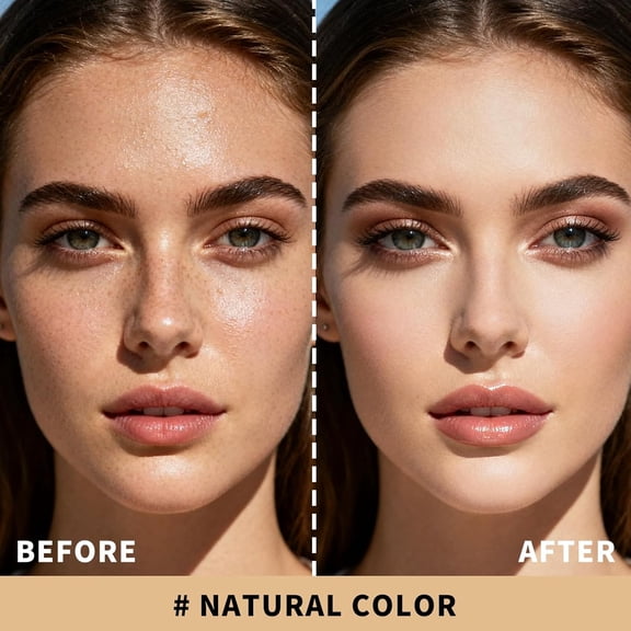 UYGDUY-Baked Foundation - Brighten Color Correcting Powder Foundation with Retractable Kabuki Brush Makeup Set for Mature Skin, Buildable Coverage, Radiant Natural Finish