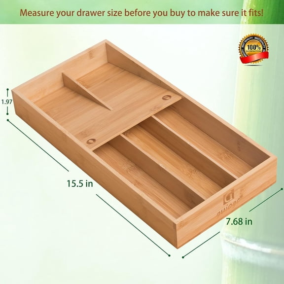 UYGDUY-Bamboo Silverware Organizer, Kitchen Silverware Drawer Organizer, Utensil Tray Holder, Cutlery Tray for Spoons, Forks, Knives