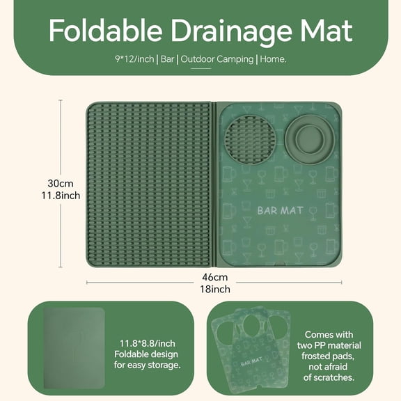 UYGDUY-Bar Mat, Bar Accessories, Multifunctional Folding Cocktail Mat with Cutting Board, 18" X 12"(Green) Drying Mats,Bar Mat for Countertops,Bar Decorations for Home , Outdoor Bar Accessories ,Trav