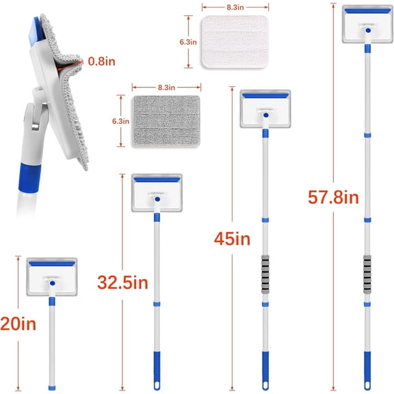 UYGDUY-Baseboard Cleaner Tool with Handle, Wall Cleaner with Extendable Long Handle ,Door Frame Cleaning Tool Including 4 Reusable Cleaning Pads. Quick Clean Baseboard Cleaning, Ceiling and Wall.
