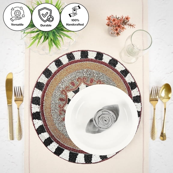 UYGDUY-Beaded Placematss for Dining Table, 13 Inches Beaded Placemats for Farmhouse Decor and Kitchen Table Dcor, Round Table Mats Set of 1 for Dining Tables, Non-Slip Place mats - ALPHA Living HOME