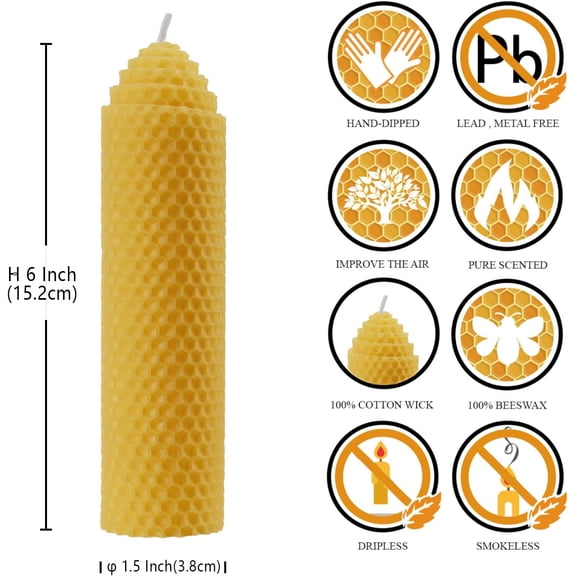 UYGDUY-Beeswax Pillar Candles Set of 4 - Handmade Pure Beeswax Rolled Candles for Gift & Home Decor (1.56 in)