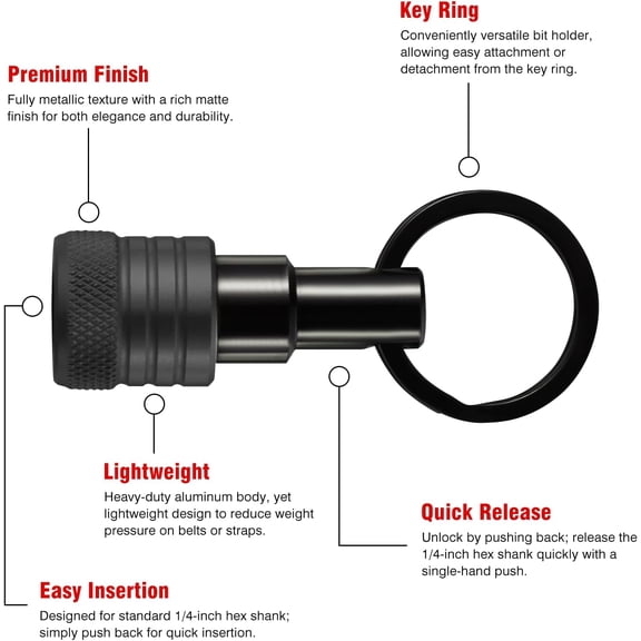 UYGDUY-Bit Holder Key Chain 12 Pcs Set, 1/4 inch Socket Hex Shank Bit Holders Keychain for Impact Drills Nut Driver, Quick Release Screwdriver Extension Tool with Carabiner, Tools Gifts for Men (Blac