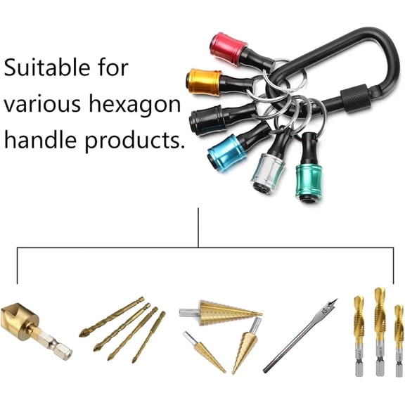 UYGDUY-Bit Holder Keychain 12pcs - 1/4 inch Hex Shank Bit Holders - Quick Release Design for Nut Driver, Screwdriver & Drill Bits - Aluminum Alloy, Color Coded - Include 2 Keychain Carabiners