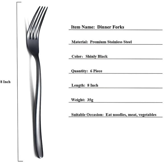UYGDUY-Black Dinner Forks 6 Piece, Stainless Steel 8'' Forks Silverware Set, Dessert Forks, Table Forks, Salad Forks for Home, Kitchen or Restaurant, Dishwasher Safe