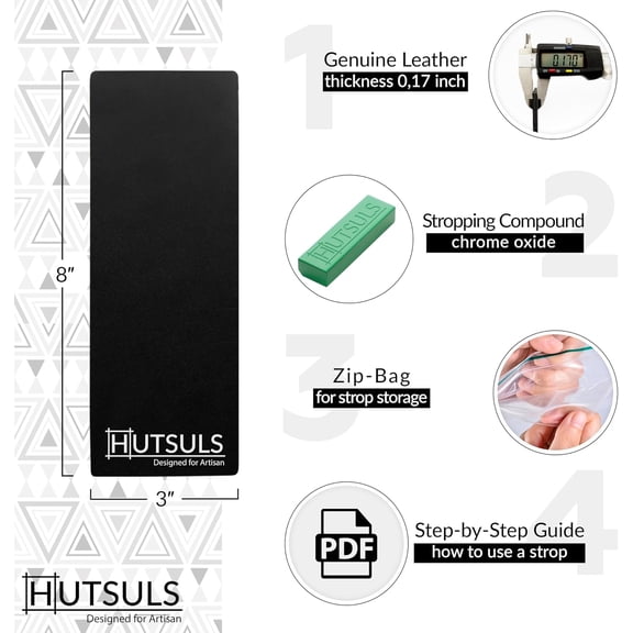 UYGDUY-Black Leather Strop with Compound - Get Razor-Sharp Edges with Stropping Kit, Green Honing Compound & Vegetable Tanned Two Sided Leather Strop Knife Sharpener Step-by-Step Guide Included