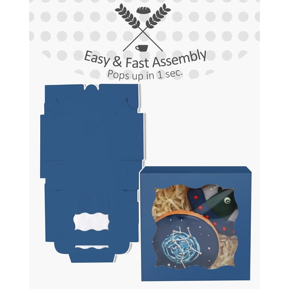 UYGDUY-Blackish Blue Bakery Boxes with Window 4*4*2.5inch/55Packs Mini Cookie Boxes Macaron Boxes Small Donut Pastry Boxes for Party (5 Diferent Gift Include)