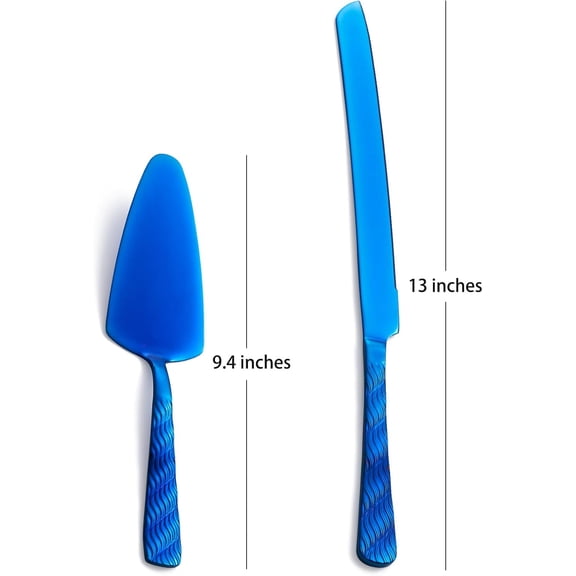 UYGDUY-Blue Wedding Cake Knife and Server Set, Stainless Steel Cake Cutting Set, Cake Cutter and Pie Server for Wedding, Birthday, Party