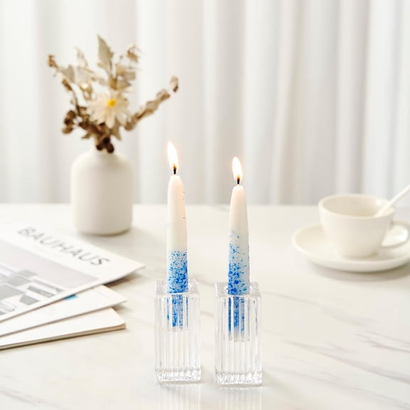 UYGDUY-Blue & White Shabbat Candles Premium 12 Pack Traditional Dinner Table Jewish Household Shabbos Candles Religious Home Decor with Beautiful Gift Box & Artistic Card