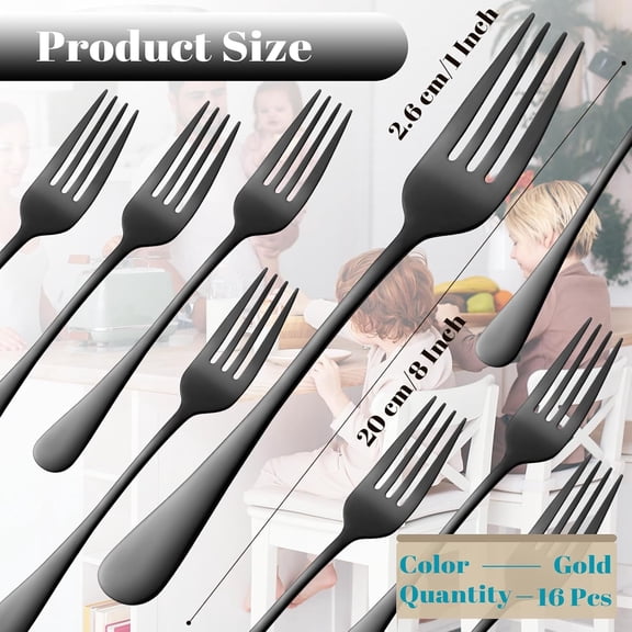 UYGDUY-Briout Black Silverware, Set of 16 Dinner Forks, 8 Inches Premium Food Grade Stainless Steel Forks for Home Kitchen Party Restaurant, Mirror Polished Dishwasher Safe