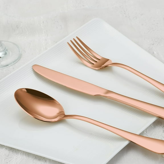 UYGDUY-Briout Rose Gold Silverware Set, 20 Piece Cutlery Set, Stainless Steel Flatware Set Service for 4 Include Spoons Forks Knives Tableware Utensil Set for Kitchen Home Restaurant, Shiny Rose Gold