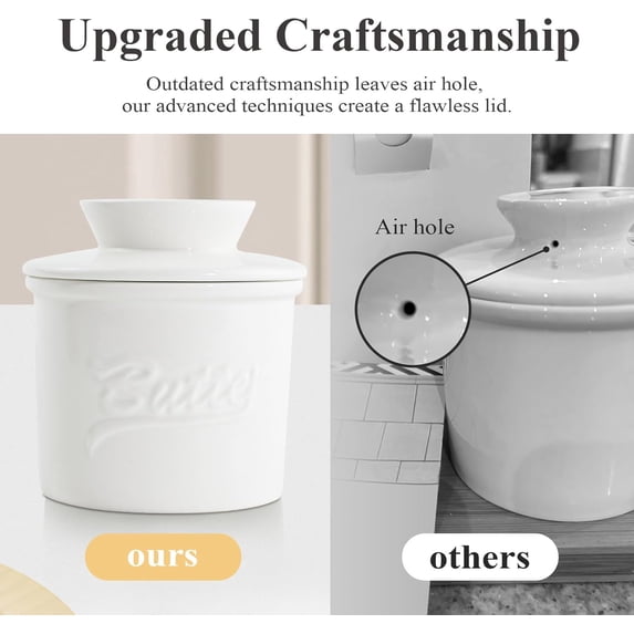 UYGDUY-Butter Crock for Counter with Water, French Butter Keeper for Spreadable Butter Ceramic Butter Dish with Lid for Countertop, Butter Container Holder, Home Kitchen Decor (White, M)