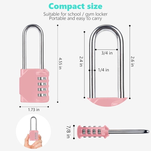 UYGDUY-CL21RQ 2.6 Inch Long Shackle Combination Lock, 4 Digit Combination Padlock Set Your own Combination for Gym Locker Lock, School, Gates, Doors, Toolbox, Hasps and Storage (Rose Quartz (L) *1)
