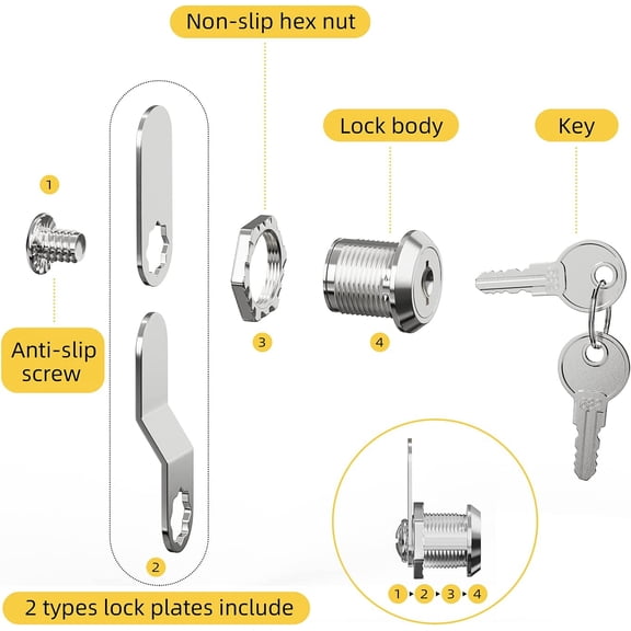 UYGDUY-Cabinet Cam Lock Set, 5 Pack Keyed Alike 5/8 Inch Cylinder Cam Locks Secure Mailbox File Drawer Dresser RV Compartment Lock Tool Box Replacement Hardware, Chrome-Finish Zinc Alloy