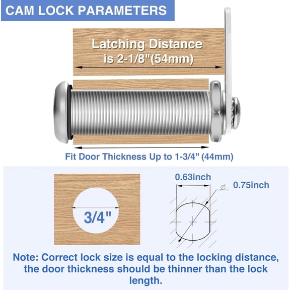 UYGDUY-Cabinet Lock with Keys, 2" Extra-Long Cam Locks keyed Alike, 2 Pack Cabinet Cam Lock Set for Thick Drawers RV Storage Locks Tool Box Lock Replacement, Zinc Alloy (2 Pack, 2-1/8 Inch)