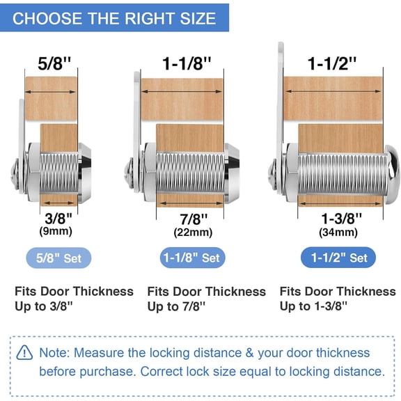 UYGDUY-Cabinet Locks with Keys, 1-1/8" Cam Locks Keyed Alike, Quality Cabinet Cam Lock for RV Storage Locks Drawers Mailbox Toolbox Lock Replacement Set, Zinc Alloy (3 Pack, 1-1/8 Inch)