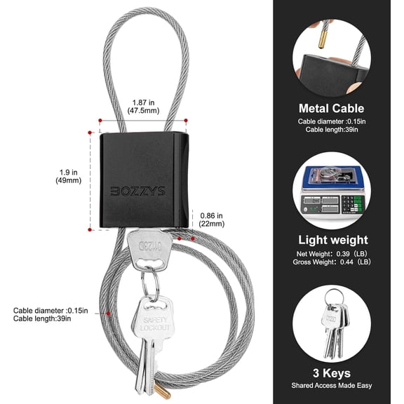 UYGDUY-Cable Lock with 3 Keys | L 3.28ft(1m),D 1/6in(4mm) Adjustable Steel Cable Padlock | Aluminum Locks for Bikes, Gate, Lockers & Outdoor Gear | Weatherproof & Black