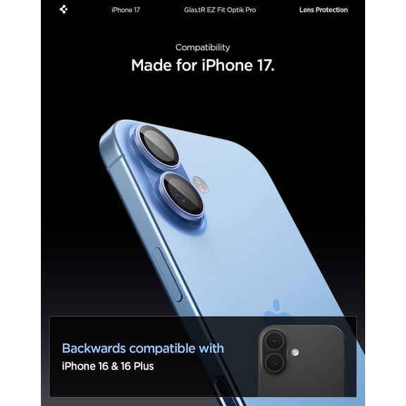 UYGDUY-Camera Lens Screen Protector [GlasTR EZ Fit Optik Pro] Designed for iPhone 17 [Case Friendly] - Mist Blue [2 Pack]