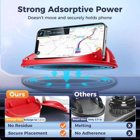 UYGDUY-Car Phone Holder, Car Phone Mount Silicone Car Pad Mat for Various Dashboards, Slip Free Desk Phone Stand Compatible with iPhone, Samsung, Android Smartphones, GPS Devices and More (Red)