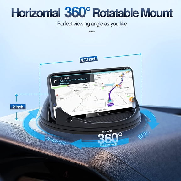 UYGDUY-Car Phone Holder Mount, [Horizontal 360 Rotatable] Silicone Phone Mount for Car Dashboard, Hands Free Cell Phone Holder Car Compatible with iPhone 16 15 14 13 12 Pro Max Samsung Phones