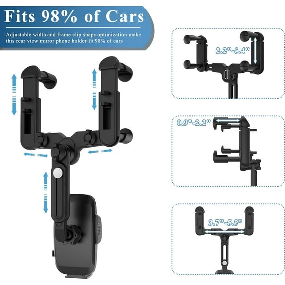 UYGDUY-Car Phone Holder Mount, Rear View Mirror Phone Holder, Rotatable and Retractable Phone Holders for Your Car Compatible with iPhone Samsung All 4-7 Inch Cell Phones