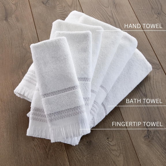 UYGDUY-Casual Fringe Fingertip Towel Set, 11" x 18", White, 2 Pack