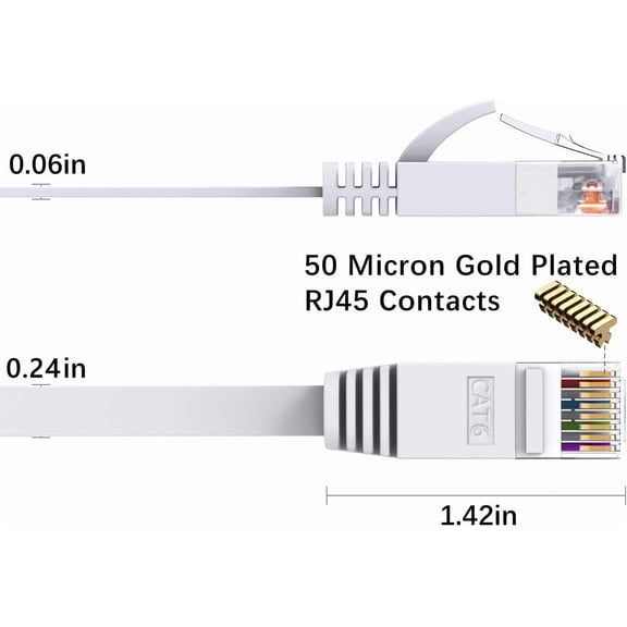 UYGDUY-Cat6 Ethernet Cable 100 FT White, Cat-6 Flat Internet LAN Network Ethernet Patch Cable Cord, Gigabit RJ45 Computer Wire with Clips - 100 Feet