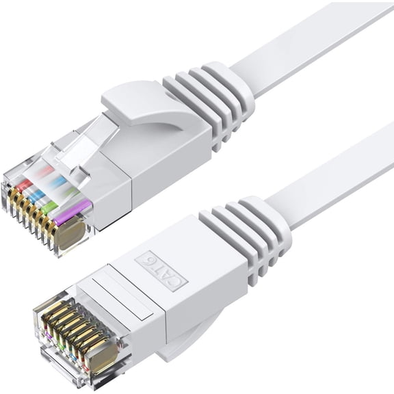 UYGDUY-Cat6 Ethernet Cable 25 FT 2Pack White, Cat-6 Flat RJ45 Computer Internet LAN Network Ethernet Patch Cable Cord, High Speed LAN Wire with Clips - 25 Feet