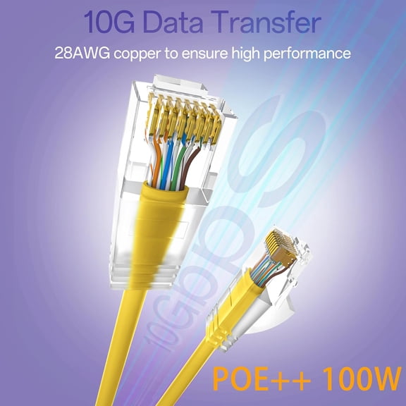 UYGDUY-Cat6a Patch Cables 0.5ft (24 Pack) Slim, Cat6 Ethernet Patch Cable Pure Copper, Flexible Cat 6 Patch Cable 550MHZ 10G, Space-Saving Cat 6A Network Cables for Patch Panel, Yellow