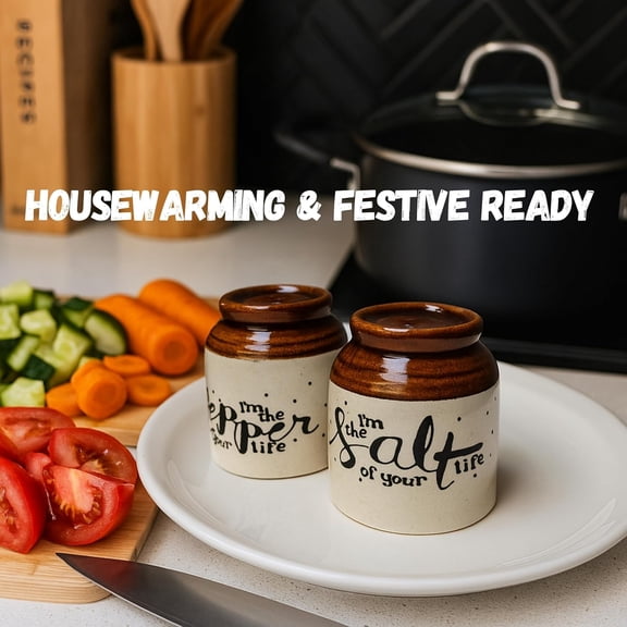 UYGDUY-Ceramic Salt & Pepper Shaker Set  Vintage Stoneware Seasoning Jars with Easy Refill Bottom, Lead-Free, Durable Rustic Kitchen Tableware, Functional Dining Decor & Gift Set for Home
