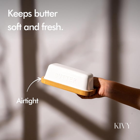 UYGDUY-Ceramic butter dish with airtight lid that keeps butter soft - For countertop and refrigerator door shelf - Butter dish ceramic - Butter holder for counter - Covered butter dishes