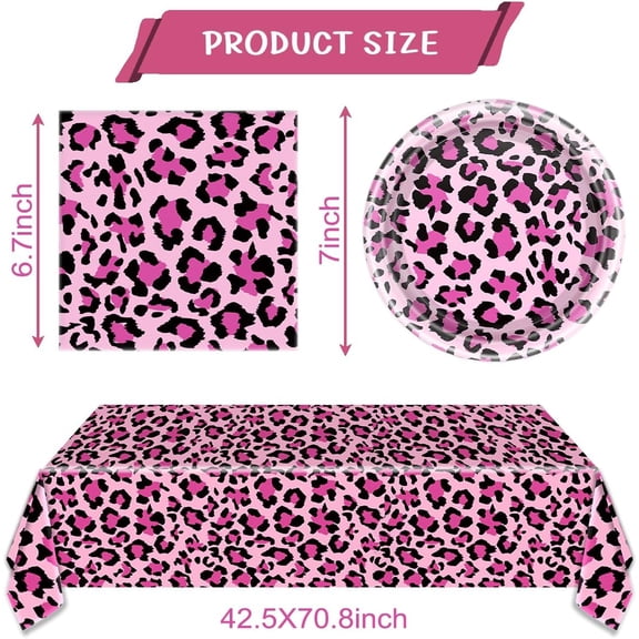 UYGDUY-Cheetah Birthday Decorations Tableware Set, Leopard Theme Party Supplies Serves 20 Guests(Pink)