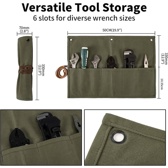 UYGDUY-Chisel Roll,Small Tool Roll Pouch,Tool Roll Bag Organizer, Heavy Duty Waxed Canvas Tool Bag, Multi-Purpose Roll-Up Storage Bag for Hand Tools Holder with 6 Pockets Wrench Roll Up Pouch