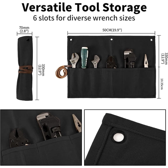 UYGDUY-Chisel Roll,Small Tool Roll Pouch,Tool Roll Bag Organizer, Heavy Duty Waxed Canvas Tool Bag, Multi-Purpose Roll-Up Storage Bag for Hand Tools Holder with 6 Pockets Wrench Roll Up Pouch