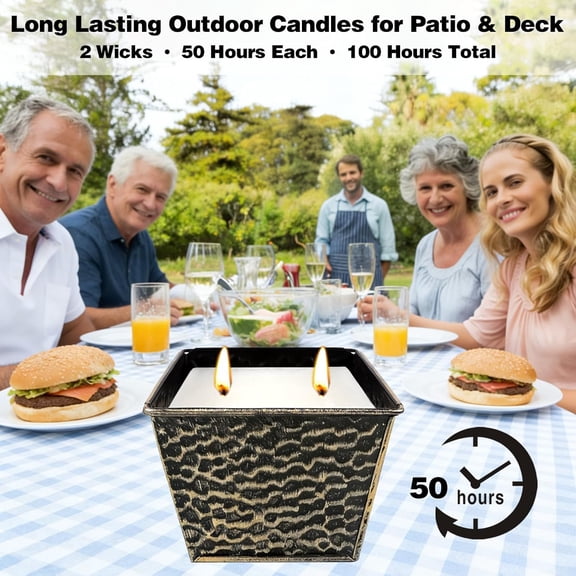 UYGDUY-Citronella Candles Outdoor, Large 12oz 2-Pack Soy Wax Candles with Citronella Oil, 2 Wicks, 50-Hour Burn Time Each, Natural Outdoor Candles for Patio, Garden, Deck, Backyard and Summer Nights