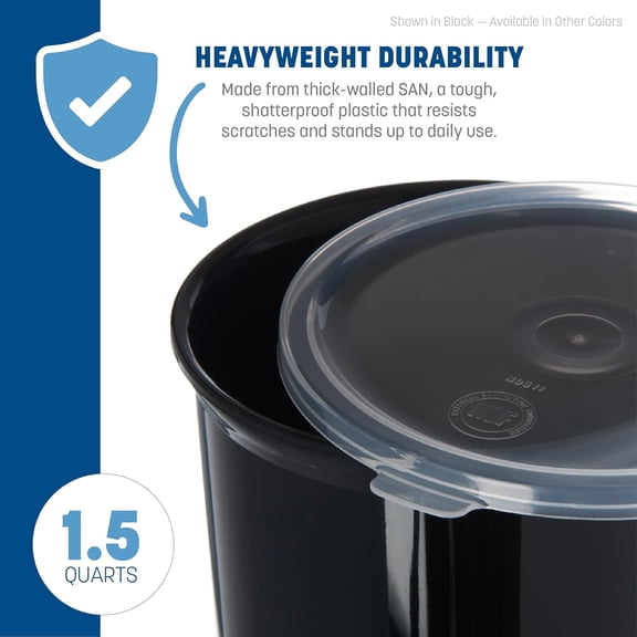 UYGDUY-Classic Round Storage Container Crock with Lid for Kitchen, Restaurants, Home, Plastic, 1.5 Quarts, Black