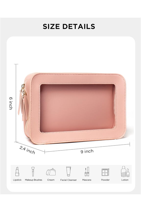 -Clear Toiletry Bag, Portable Travel Makeup Pouch with Zipper, TSA Approved Organizer, PVC Cosmetic for Airport Airline Compliant Pink Car Accessories for Women (Pink)
