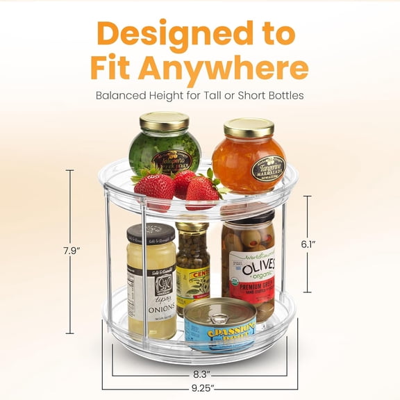 UYGDUY-Clear Two Tier Lazy Susan Organizer - 2-Pack Rotating Spice Rack Turntable for Kitchen Cabinet, Countertop, Bathroom or Dining Table - Spinning Carousel Racks for Counter and Pantry Cabinet St