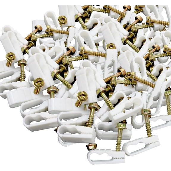 UYGDUY-Coaxial Cable Clips - Cable Holder - Wire Clips - Siding Clips for Hanging - Cord Holder for Desk - Cable Clamps (White, 100 Count - Dual Screw)