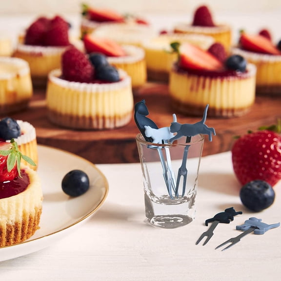 UYGDUY-Cocktail Forks, 6-Piece Appetizer Forks, Cat Shapes, Stainless Steel and Silicone Small Forks for Fruits, Cheese, Appetizers
