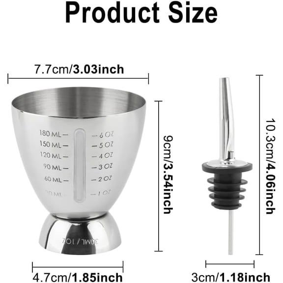 UYGDUY-Cocktail Measuring Jigger Set, Stainless Steel Shot Measure Cup with 1 to 6 oz Graduated Markings, Includes 2 Pourers, for Measuring Liquids and Powders