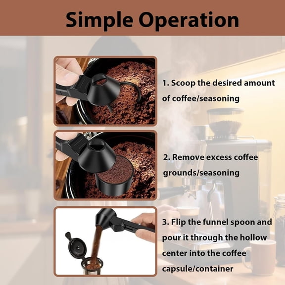 UYGDUY-Coffee Scoop with Funnel, Reusable K Cup Funnel, Coffee Measuring Scoop 2 Tablespoon Mess-Free Spoon for Ground Coffee, Protein Powder, Tea Pod Refill (2PK)