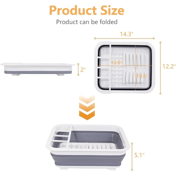 UYGDUY-Collapsible Dish Drying Rack with Rotating Drain & Plug,Space-Saving Dish Drainers for Kitchen Counter, Portable Dish Rack Over Sink Drying Dinnerware,Travel Trailer RV Camping Essentials