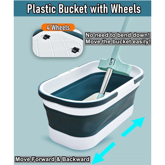 UYGDUY-Collapsible Mop Bucket Basin Tub with Handle and Wheels, 12L (3.2 Gallon) Foldable Small Plastic Container for Household Cleaning, Car Washing, Portable Basket Bin Tool for Storage Organizer,
