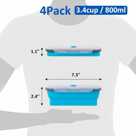 UYGDUY-Collapsible Silicone Food Storage Containers Set with Lid & Air Vent,Foldable Lunch Containers(4PCS,Blue,27oz)