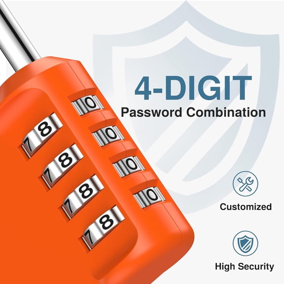 UYGDUY-Combination Lock 4 Digit Waterproof Locker Locks Secure Outdoor Padlock for Gym Lockers, Toolboxes, Gates, Fences, Storage, Sports Locker, Cabinets (Orange)